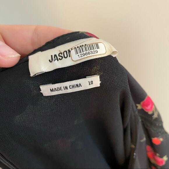 JASON WU Black Rose Floral Long Sleeve Mini Dress 10 - Picture 3 of 15